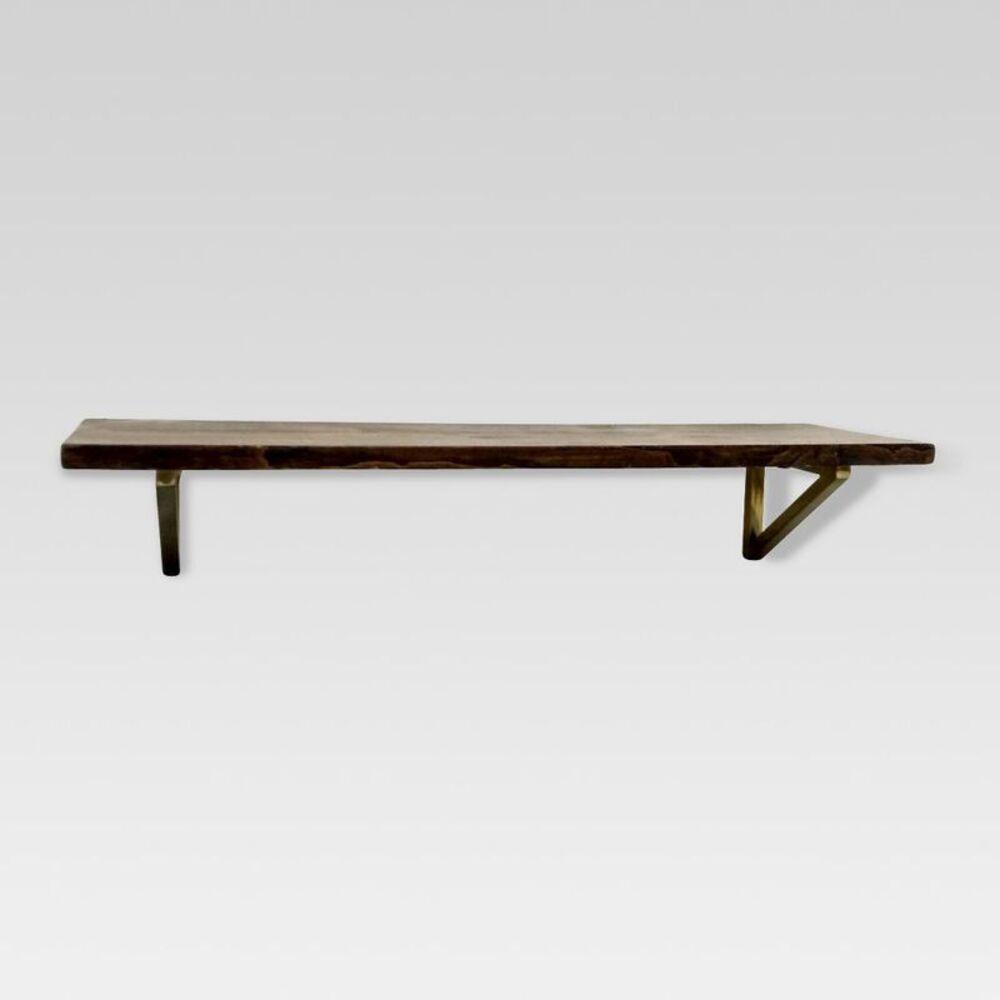 Threshold - 24" x 7" Wall Shelf with Brass Brackets Brown/Gold - Threshold™